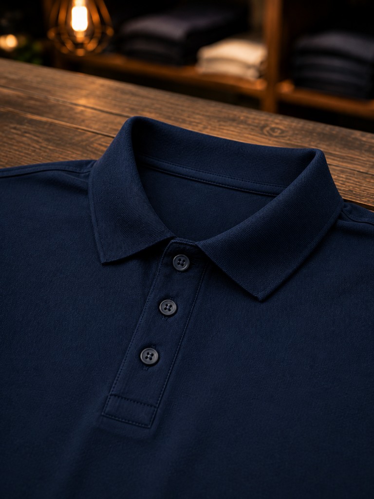 Polo Lisa Piquet azul-marinho — detalhe